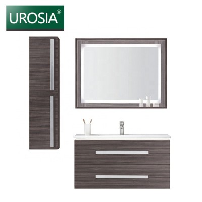 all size hotel modern bathroom cabinet vanity unit furniture Dark gray walnut Led mirror bathroom vanity sets