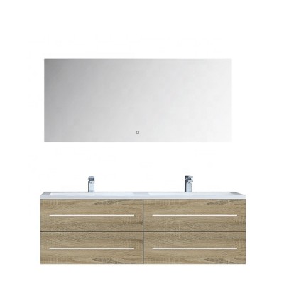 luxury wall mount double bathroom mirror vanity with led light or Side cabinets double sinks washbasin bathroom cabinet